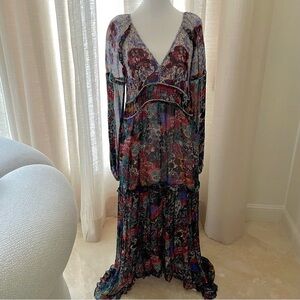 Maeve by Anthropologie Floral V-Neck Long Sleeve Maxi Dress